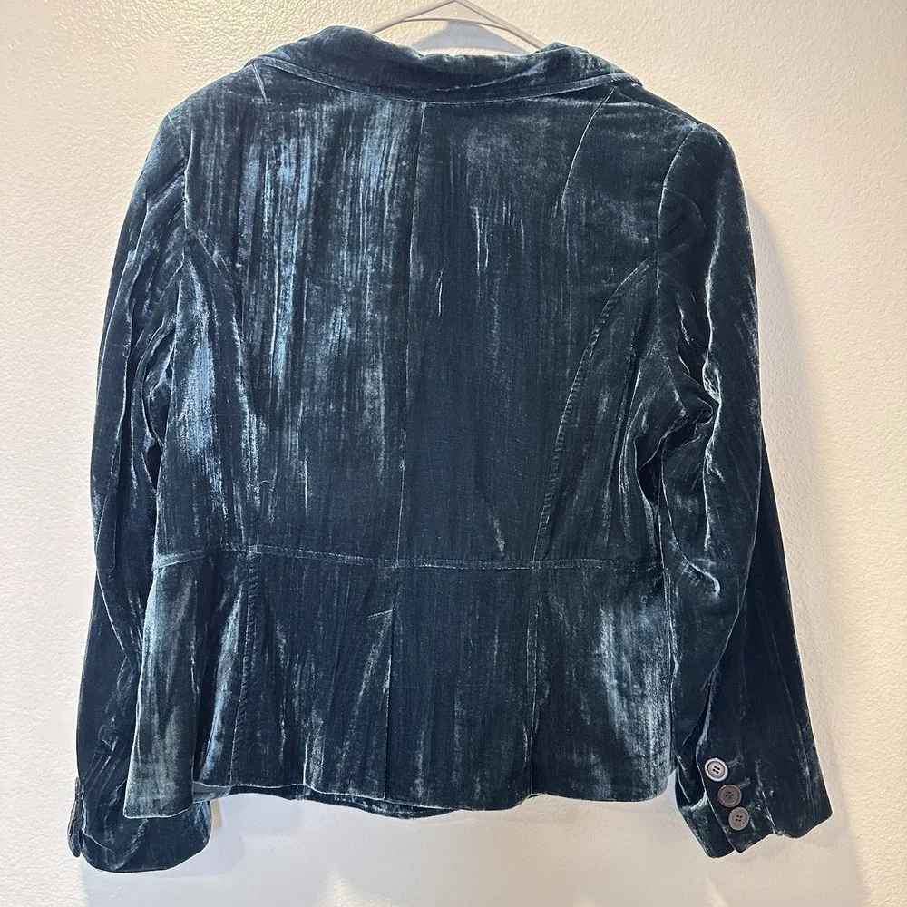 Lane Bryant Size-18 Womens Velvet‎ Blazer Teal Blue Jacket Button Front